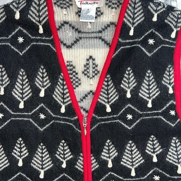 Talbots 100% Wool Full Zip Christmas Tree Sweater Vest Size M Two Small Flaws - Picture 3 of 8